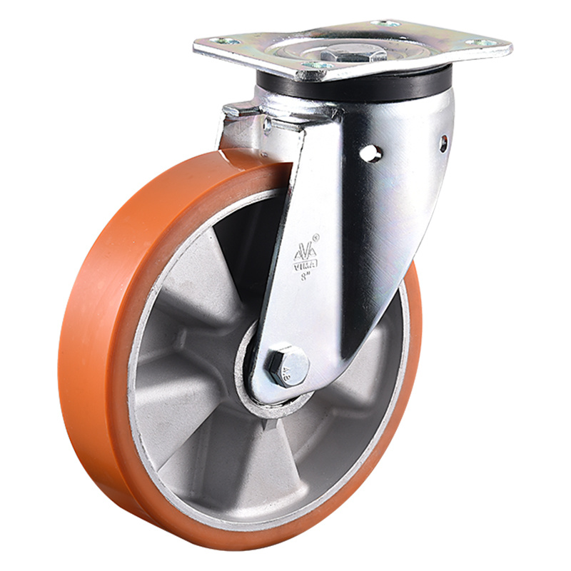 Rueda giratoria de servicio pesado de aluminio PU europea VIMA Orange Wide Side de 4 a 10 pulgadas