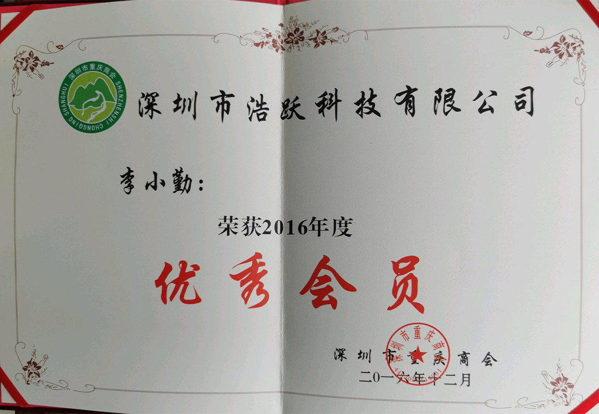 Outstanding Member of Shenzhen Chongqing Chamber of Commerce