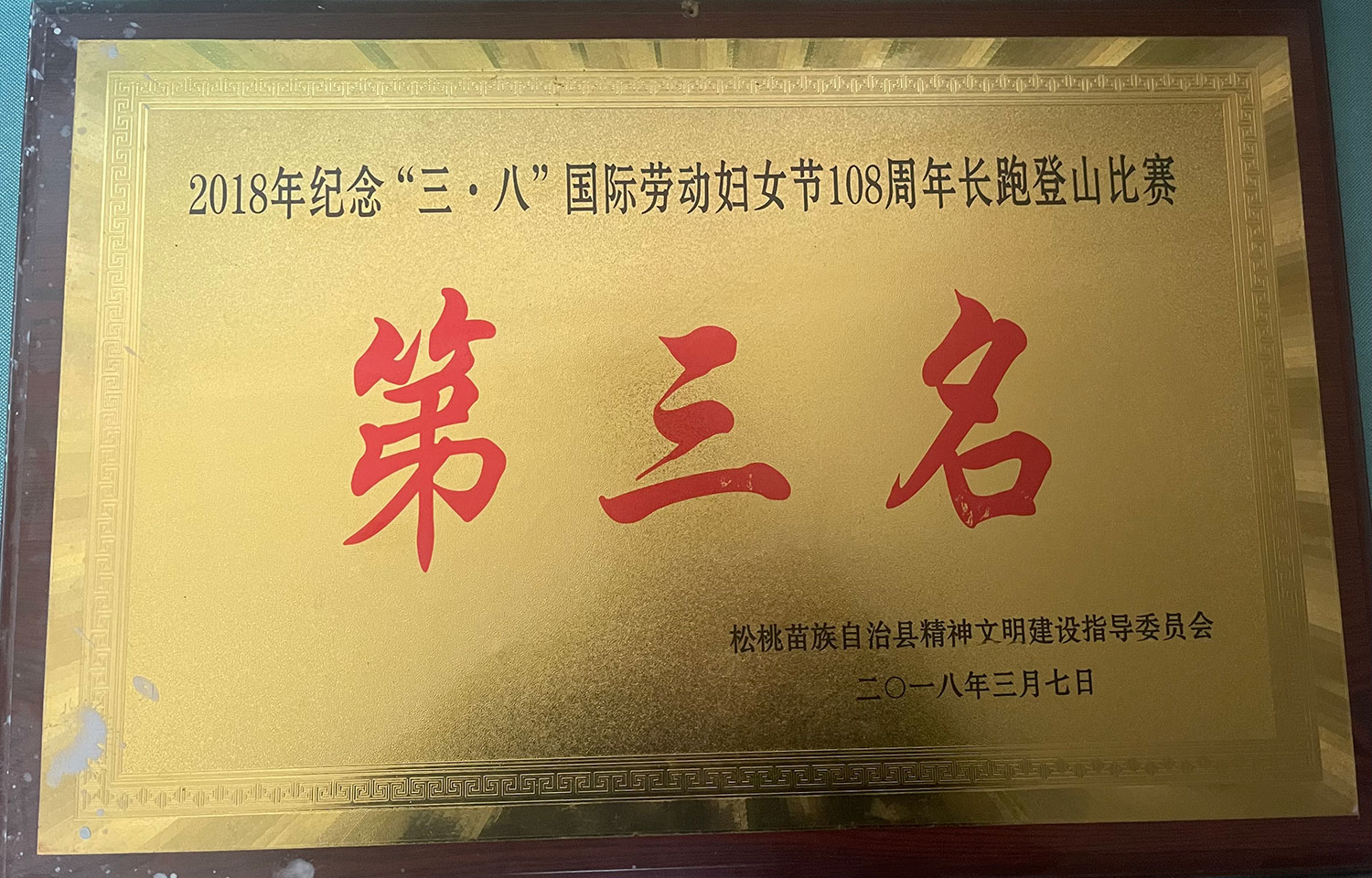 2018年纪念“三·八”国际劳动妇女节108周年长跑登山比赛第三名