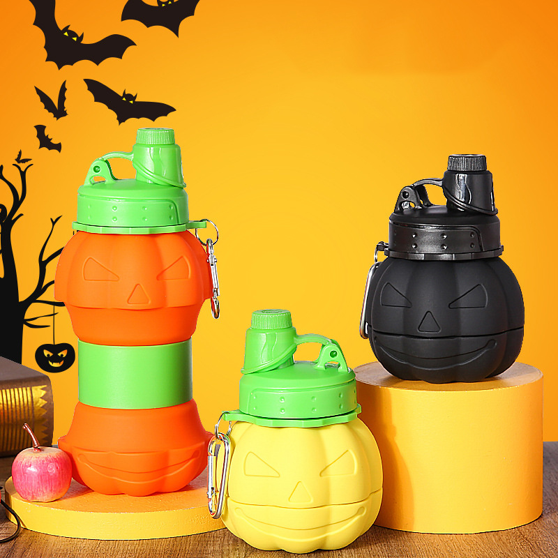 Pumpkin-shaped telescopic silicone cup