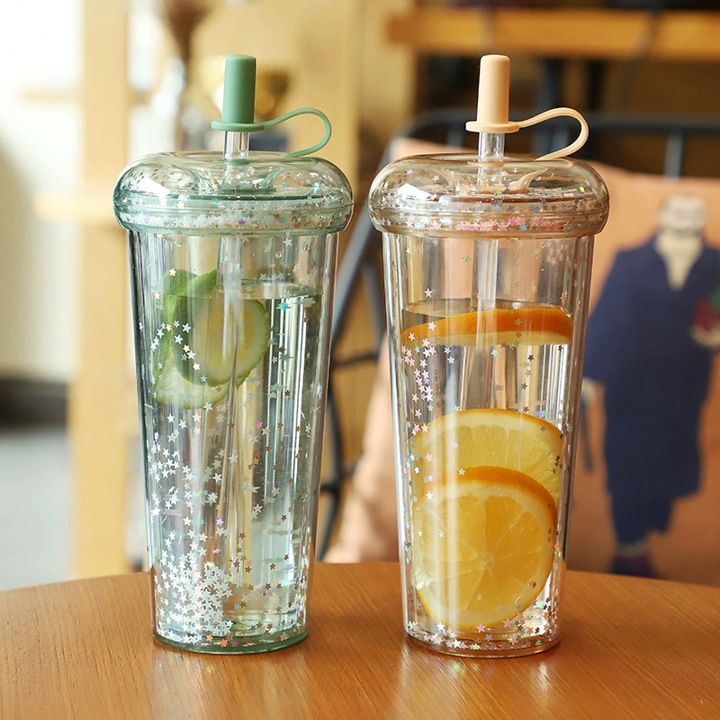 Double-layered insulated straw water bottle
