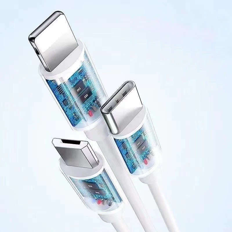 白色三合一6A充電傳輸線
