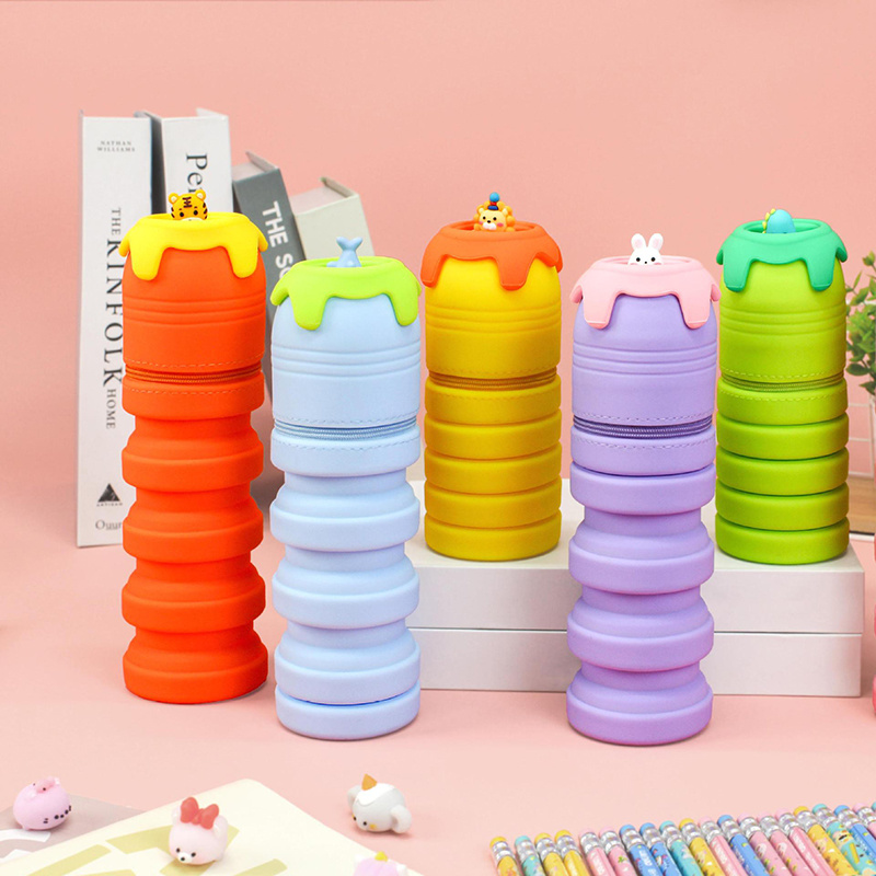 Animal-shaped silicone retractable pencil case
