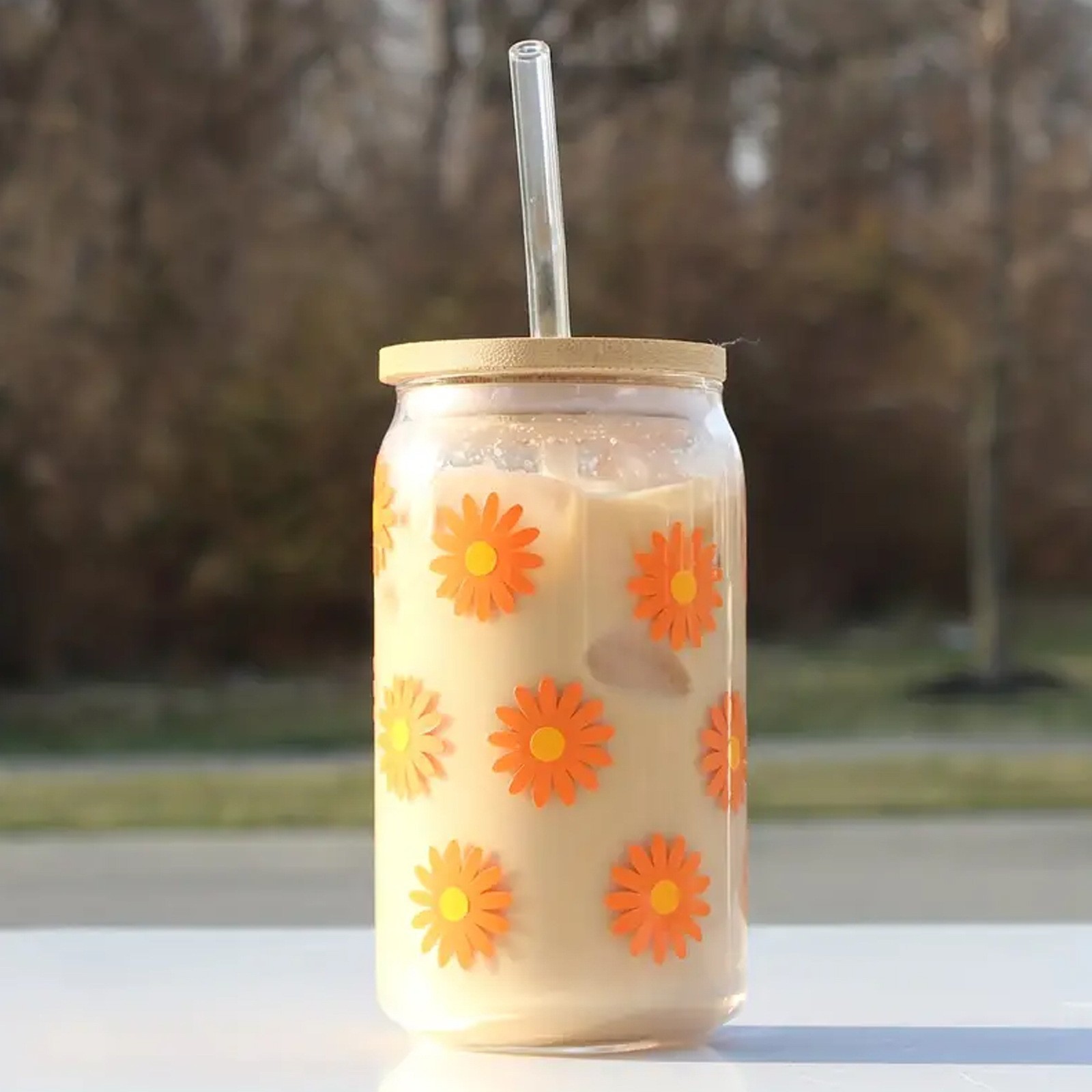 Transparent glass bottle with straw cola cup