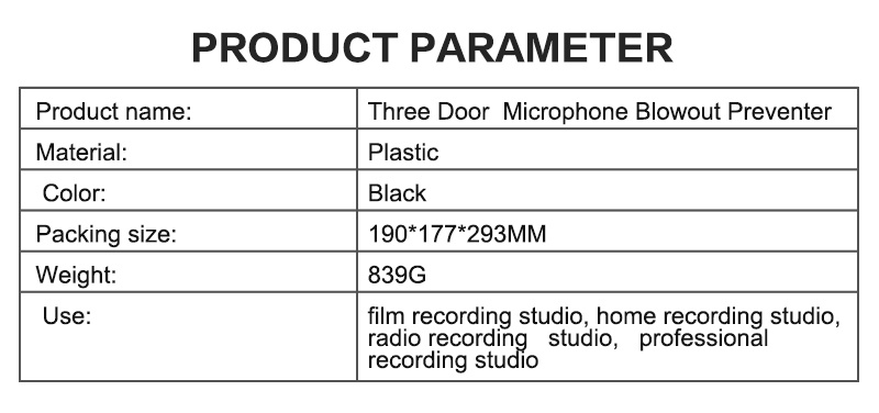 A31P Professional Microphone Noise Reduction Soundproof Screen Plastic Microphone Three-door Soundproof Cover