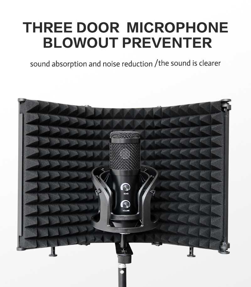 A31P Professional Microphone Noise Reduction Soundproof Screen Plastic Microphone Three-door Soundproof Cover