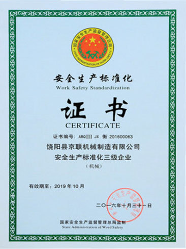 Safety production standardization certificate