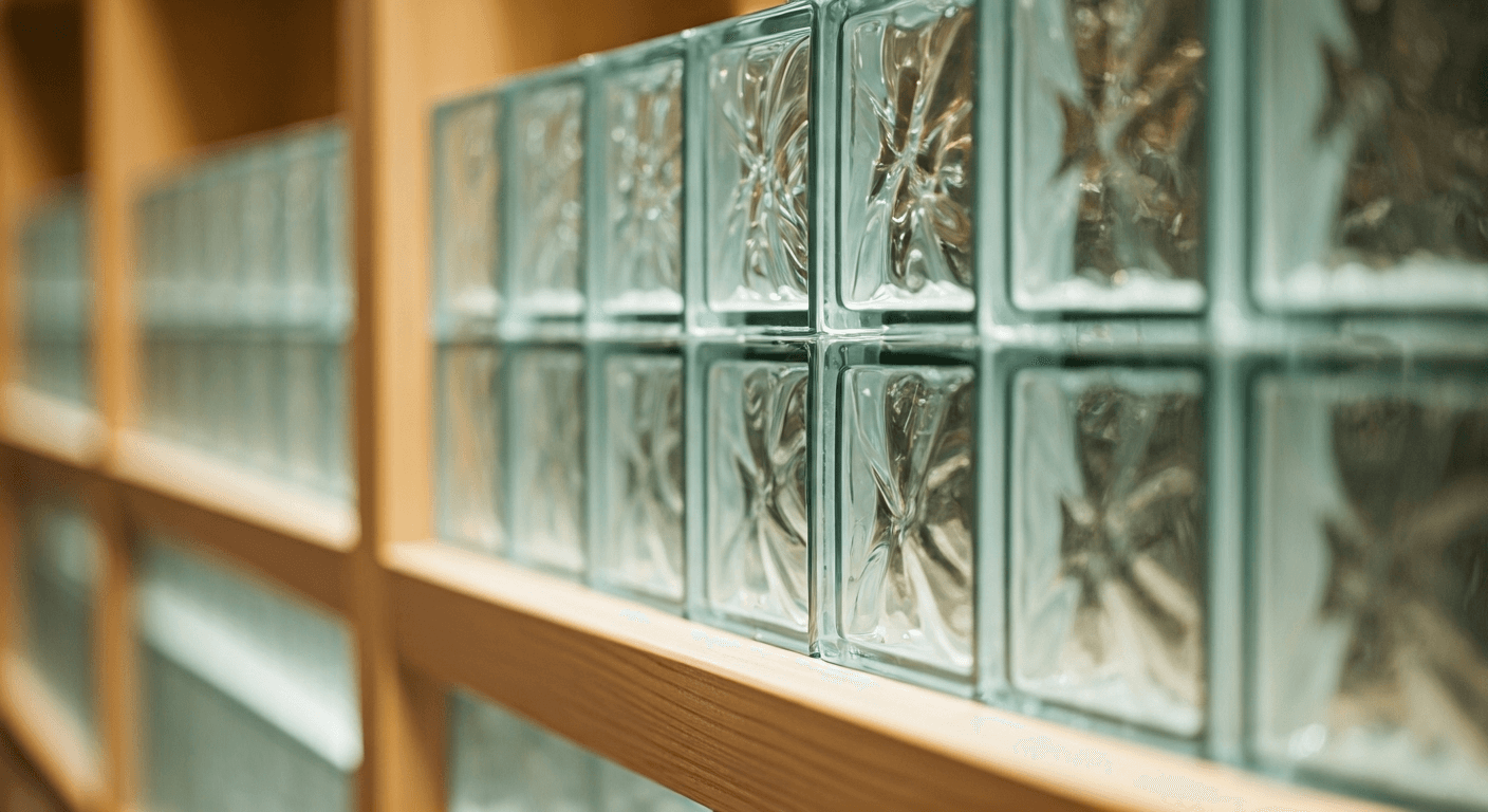 Assorted glass bricks in showroom