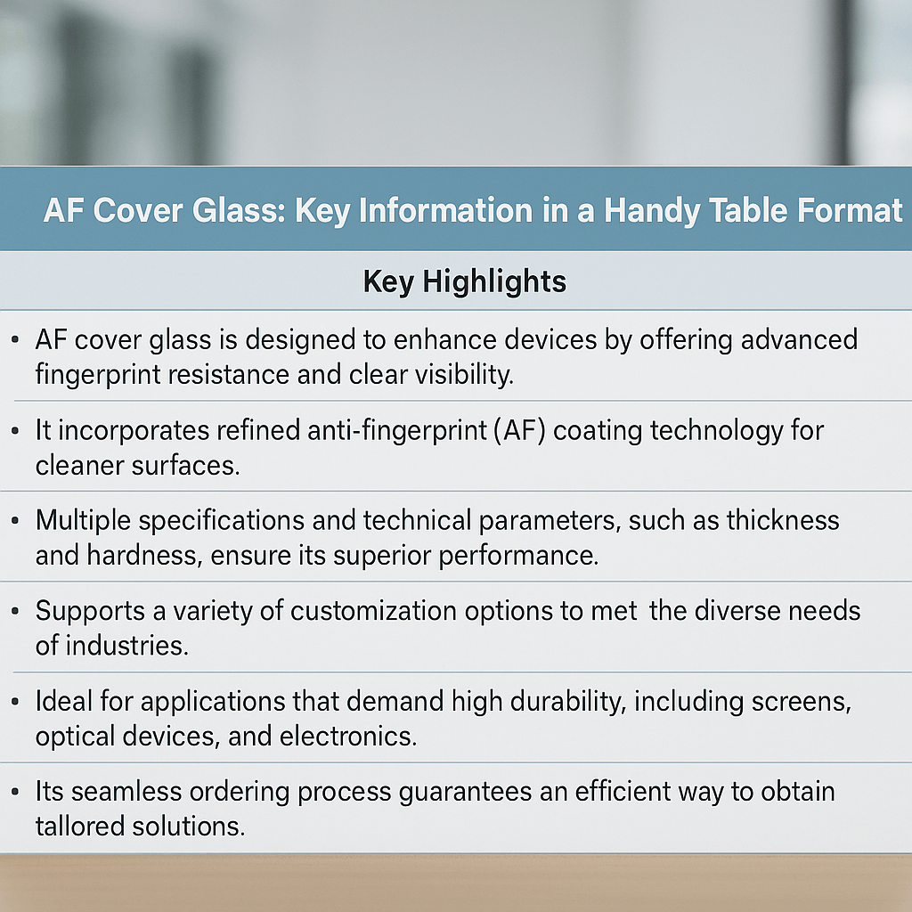 Production facility with AF cover glass