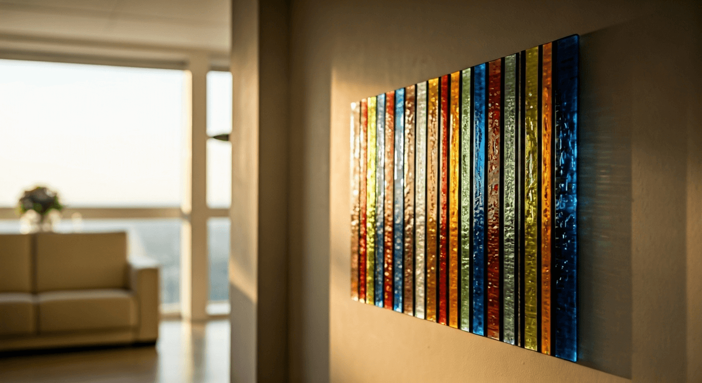 fused glass panel in living room