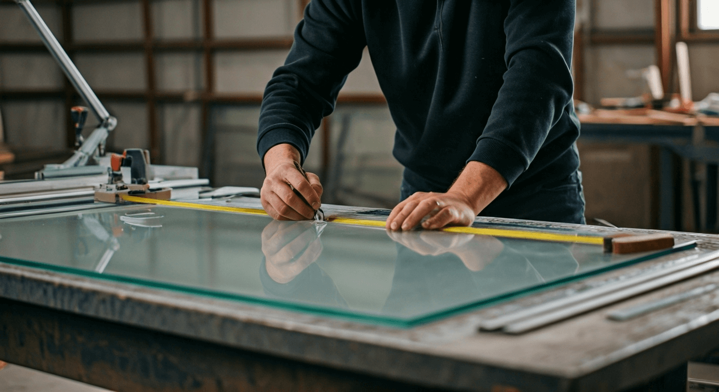 Worker marking custom glass sheet