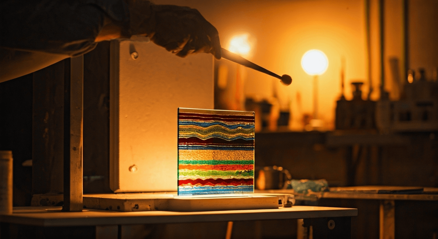 artist fusing glass in kiln