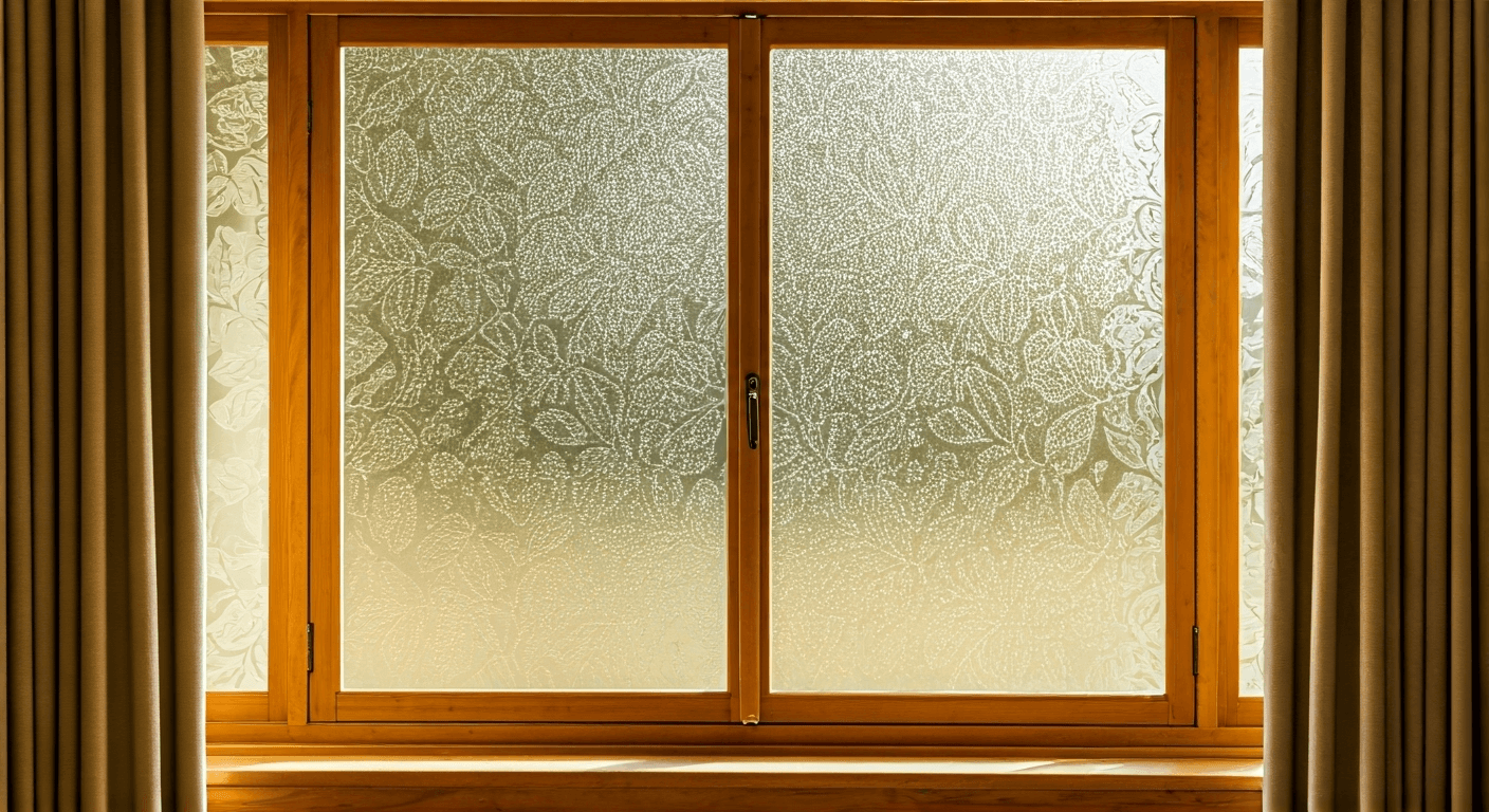 Etched window with nature motifs