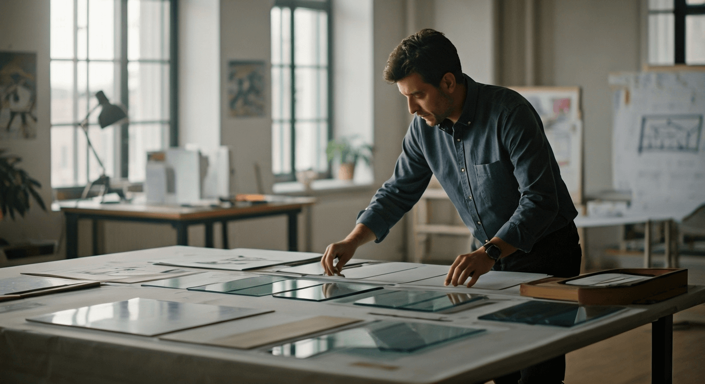 Architect with glass samples in studio