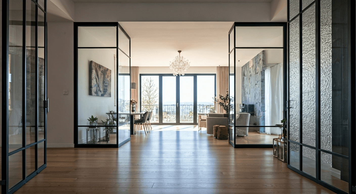 contemporary home with decorative glass