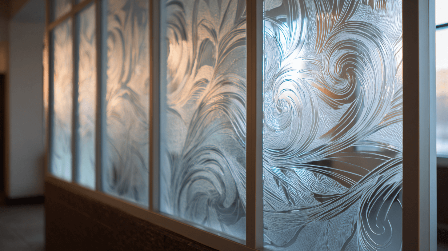 Hand holding etched glass panel