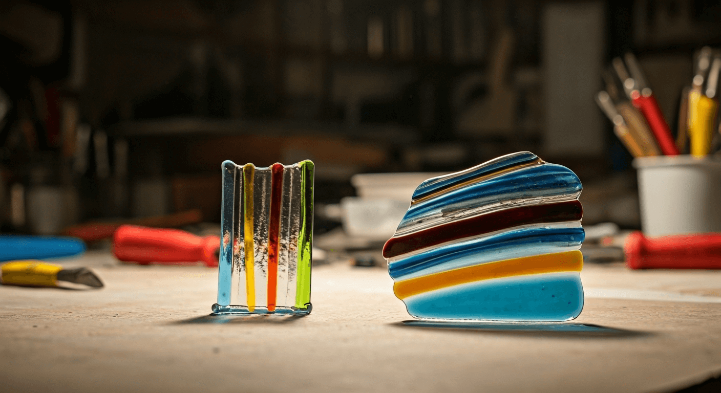 fused glass pieces and tools