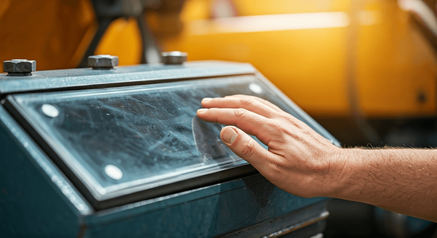 Machine protected by tempered glass