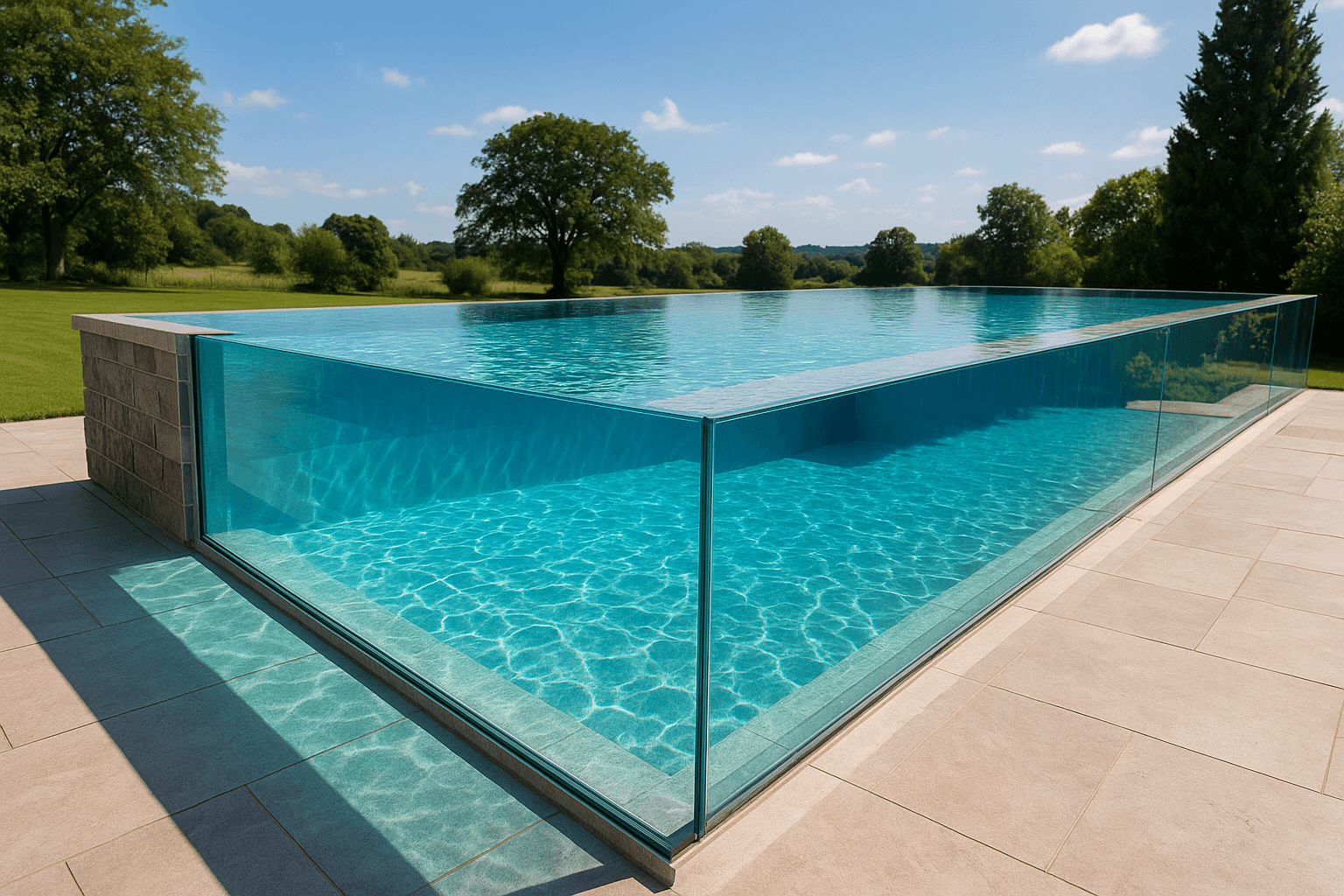 Outdoor pool with glass walls