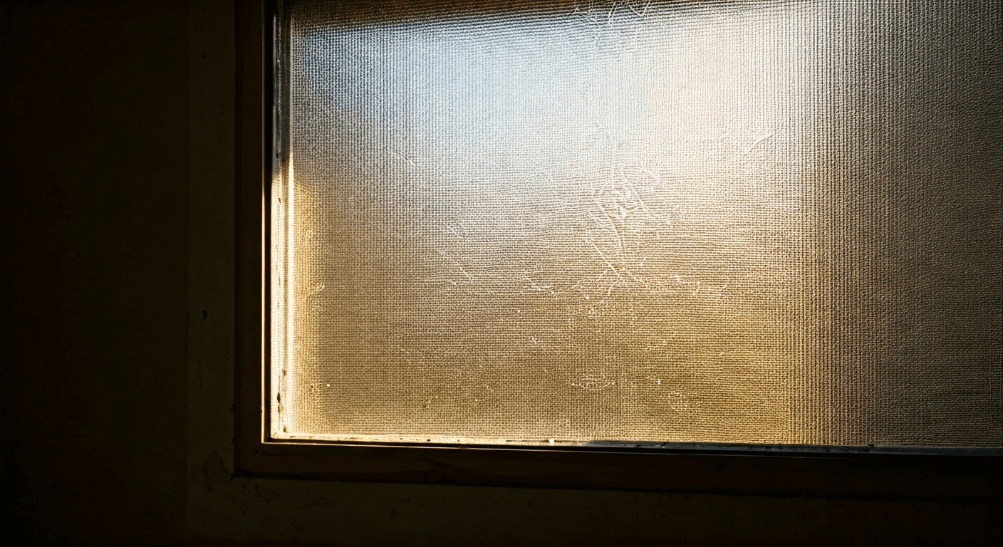 Sunlit window with etched glass