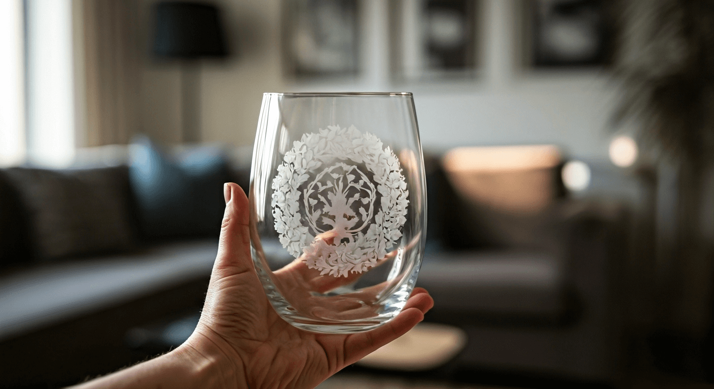 Person holding etched glass vase