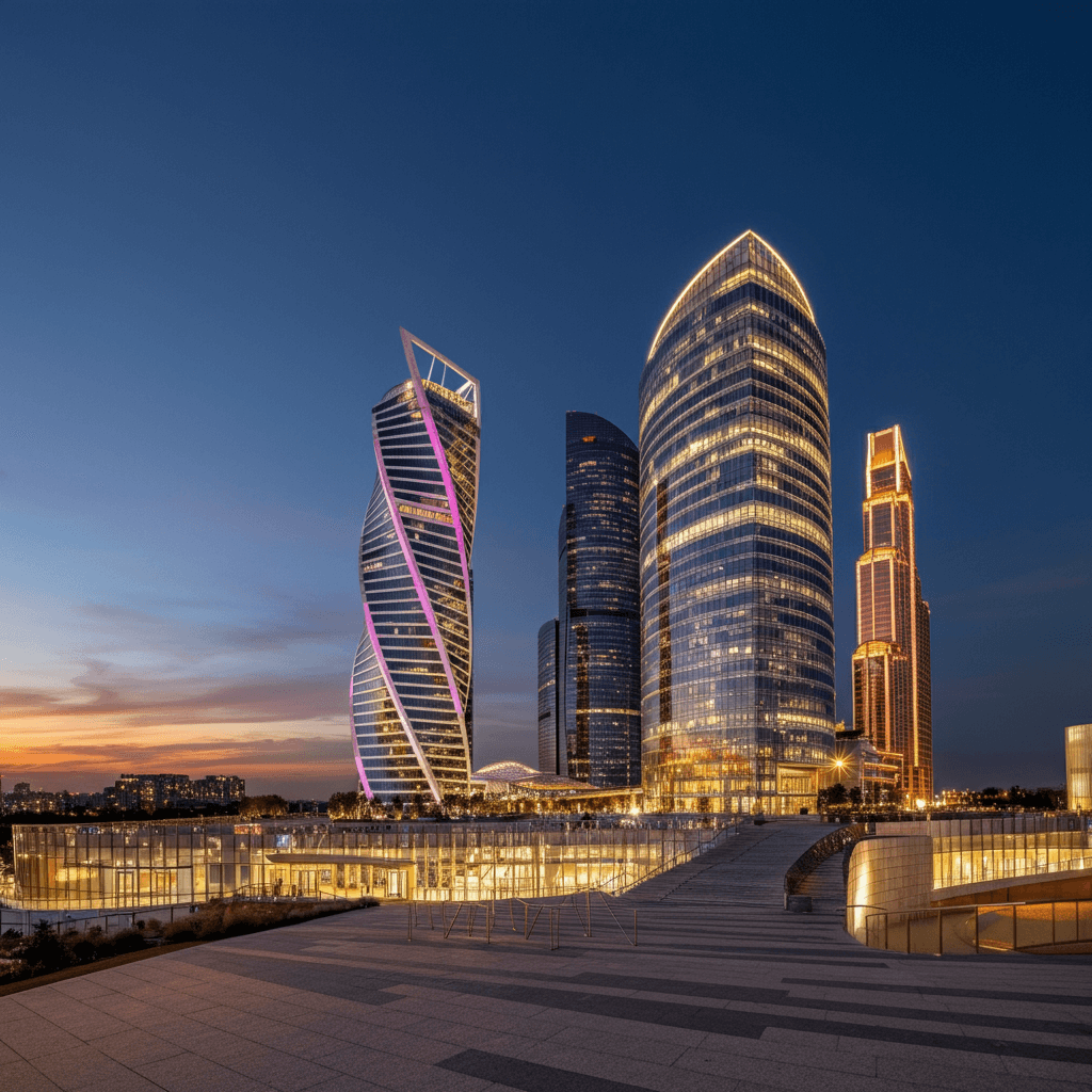 Futuristic glass cityscape