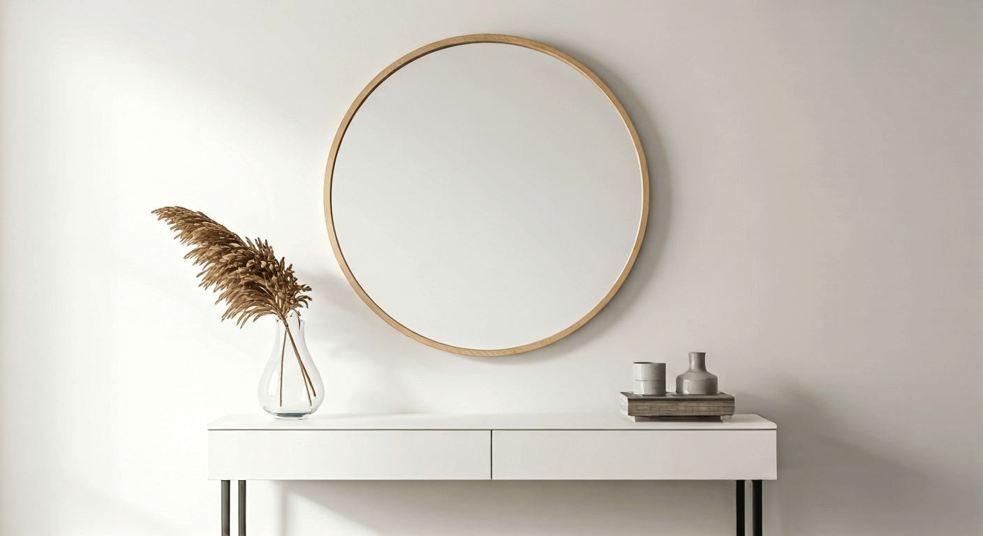Beautiful 36-inch round mirror in entryway