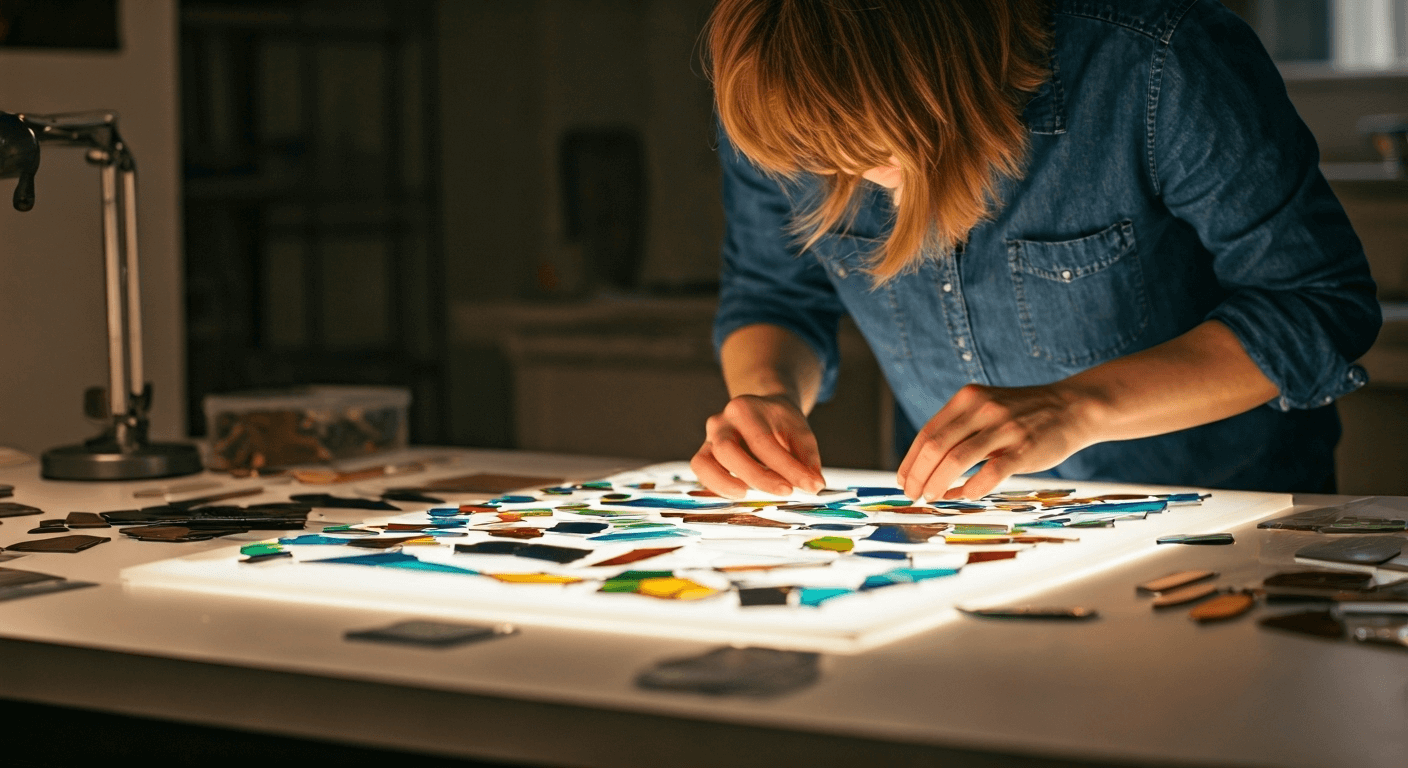 Stained glass artist in studio