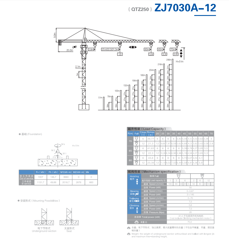 QTZ250（7030A）12 тонн