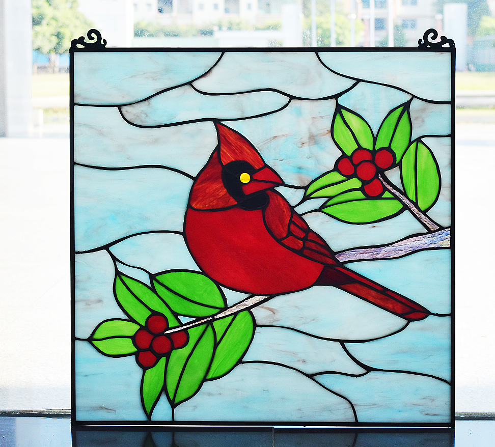 Flower and bird Tiffany stained glass screen
