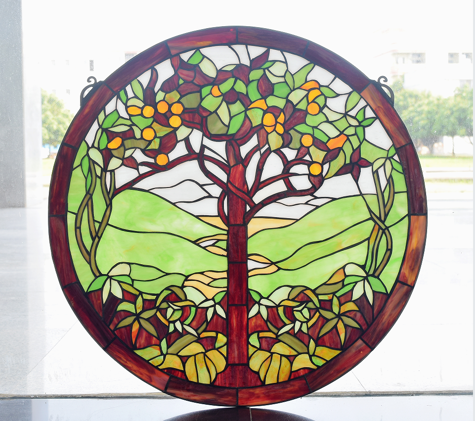 Tiffany stained glass screen with natural elements