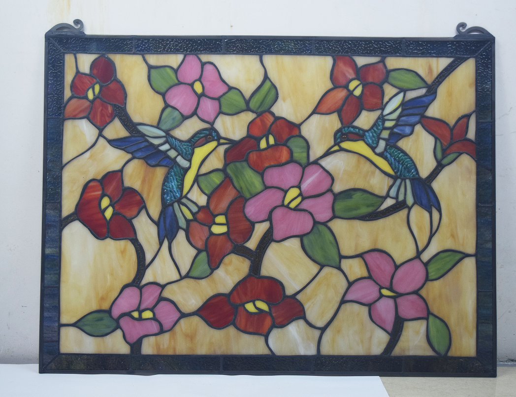 Tiffany stained glass screen with natural elements
