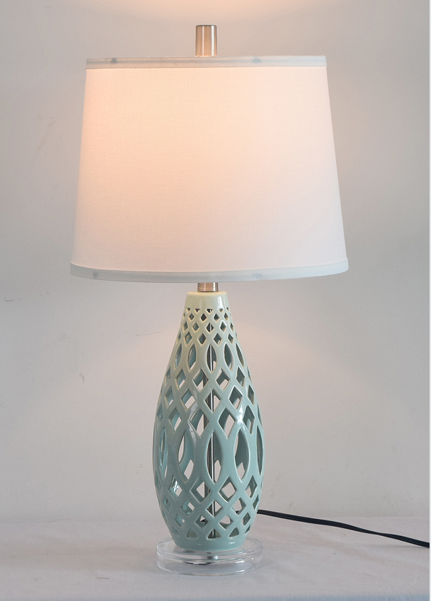 Blue openwork ceramic table lamp