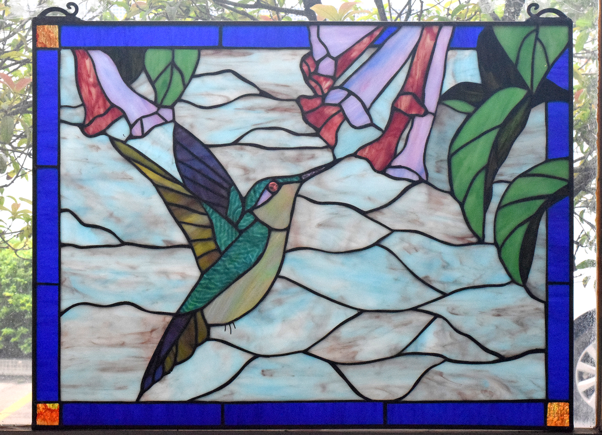 Flower and bird Tiffany stained glass screen