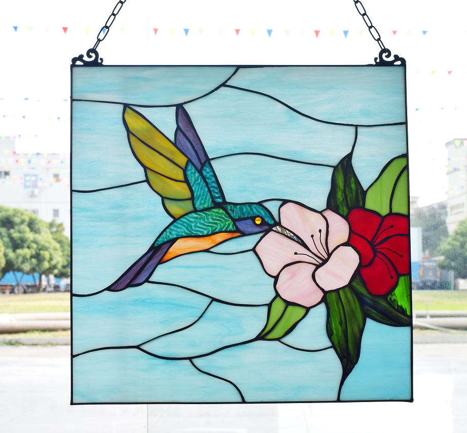 Flower and bird Tiffany stained glass screen