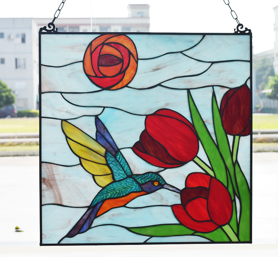 Flower and bird Tiffany stained glass screen