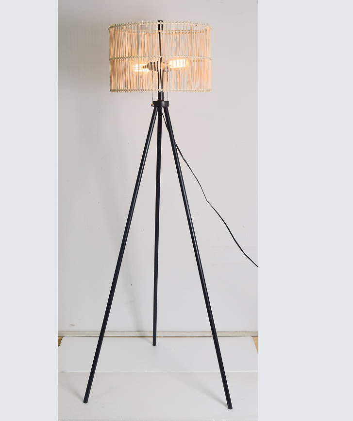 Modern minimalist metal and rattan floor lamp