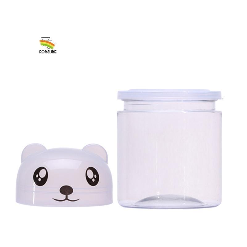 Botol plastik PET telus berkualiti tinggi 300ML dan 500ML dengan penutup berbentuk haiwan untuk pembungkusan makanan.