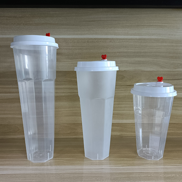 Cawan plastik buang telus dari PP untuk bubble tea, jus dan minuman sejuk 17, 24 dan 35 oz.