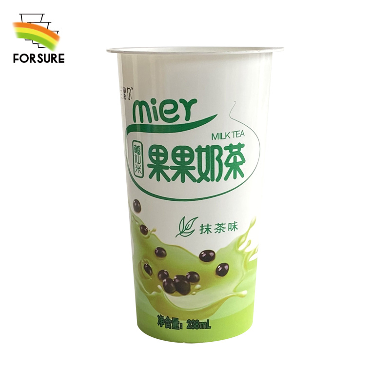 Cawan IML plastik buang untuk yogurt 250ML, tahan retak pada suhu sejuk, cawan boleh guna semula untuk kopi.