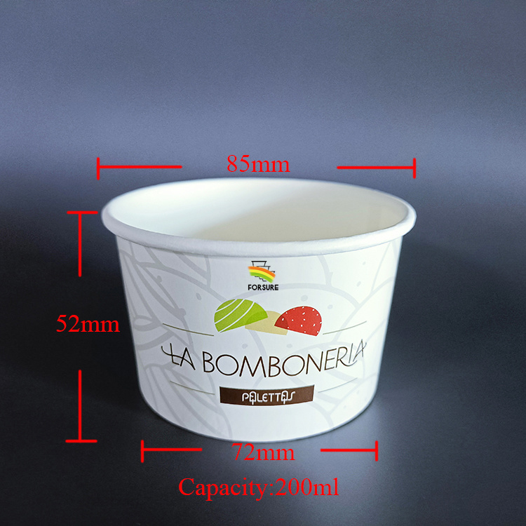 Cawan kertas untuk pembungkusan aiskrim dan gelatin 6oz, 6.5oz dan 7oz, cawan buang untuk pencuci mulut untuk dibawa.