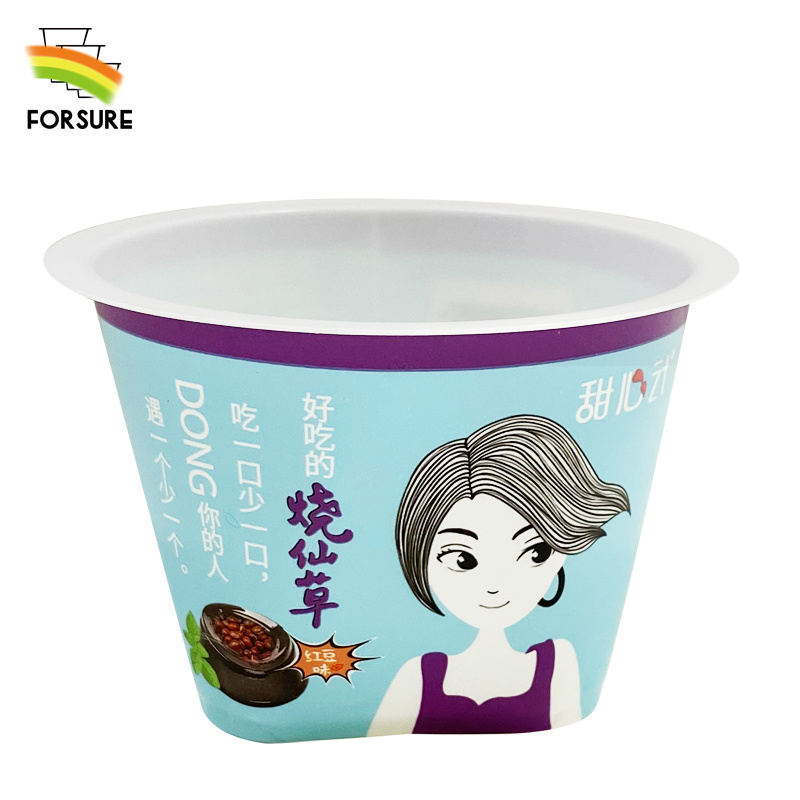 Cawan IML Yogurt 180ML, Bekas Plastik Gred Makanan dalam PP untuk Pencuci Mulut Ais Krim dengan Sudu