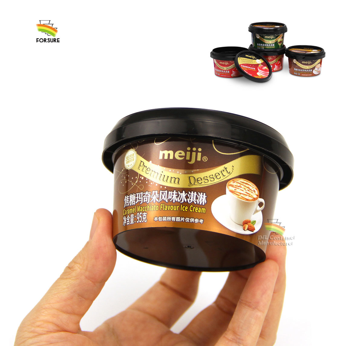 Contenedor de plástico para helado de 160 ml PP con tapa y cuchara, personalizado por fábrica