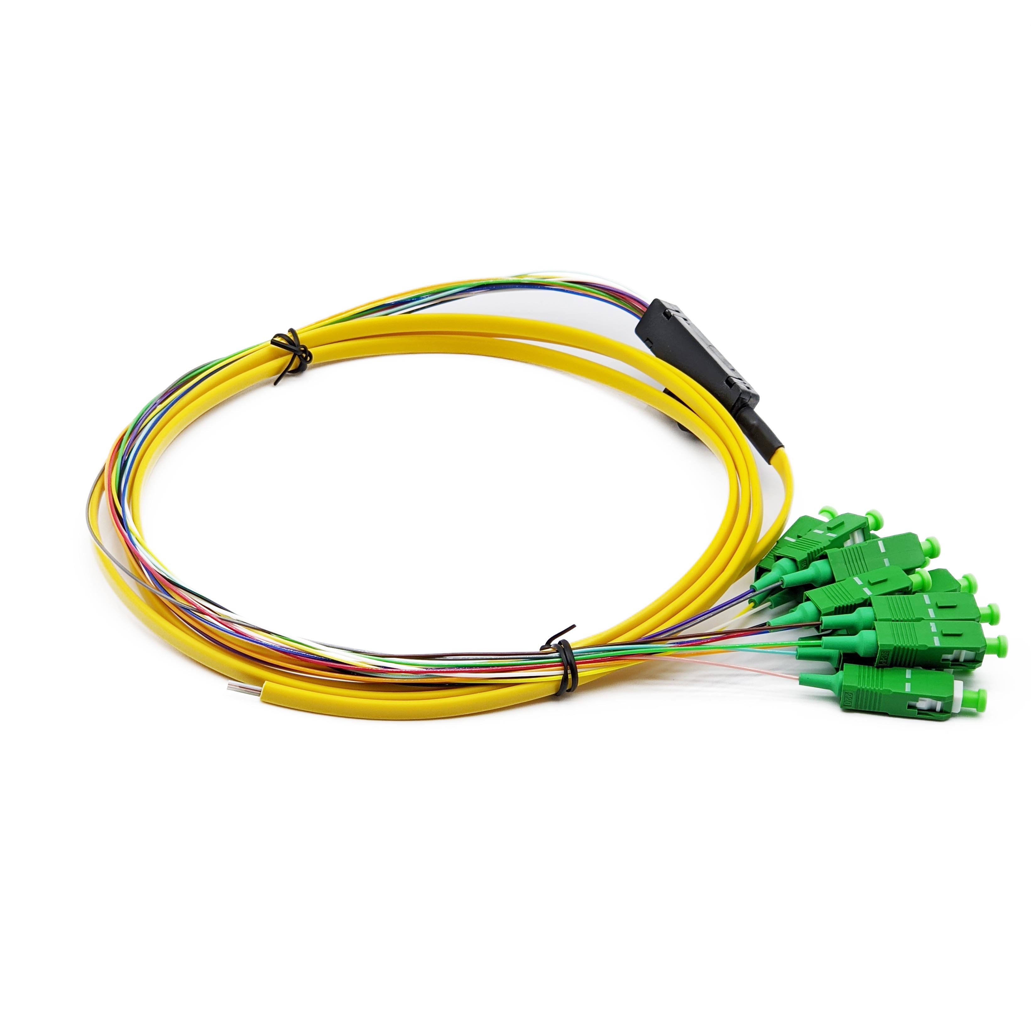Fiber Pigtail SC APC 12 Fibers to Unterminated Simplex OS2 0.9mm