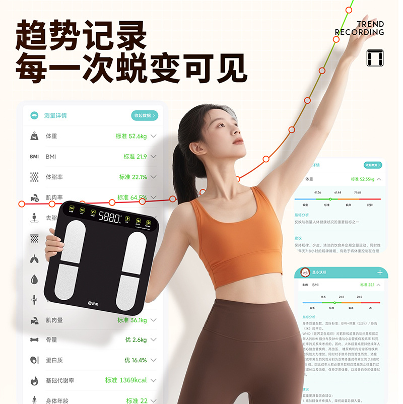 沃莱科技智能四电极体脂秤S101