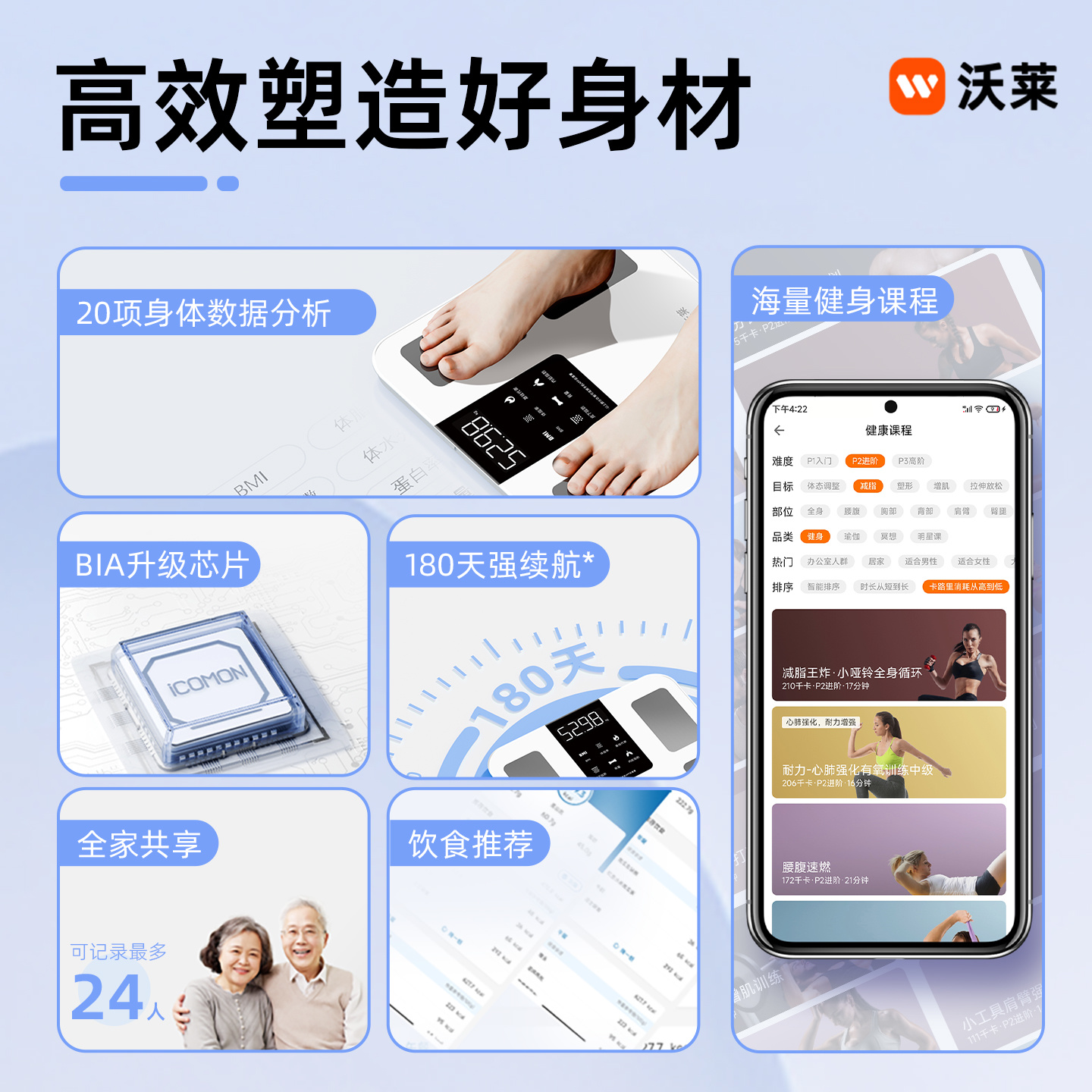 沃莱科技智能四电极体脂秤S1
