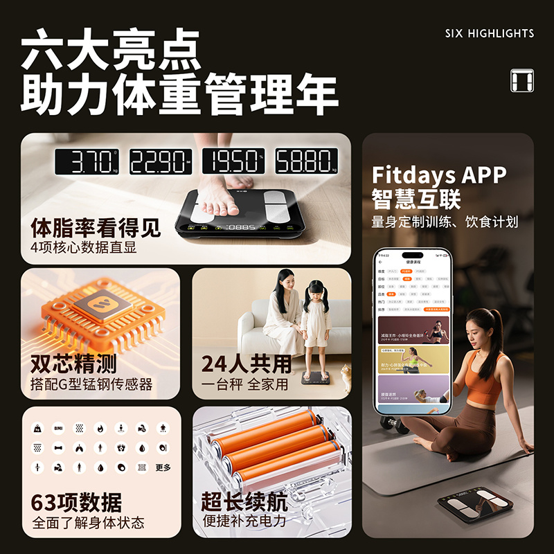 沃莱科技智能四电极体脂秤S101