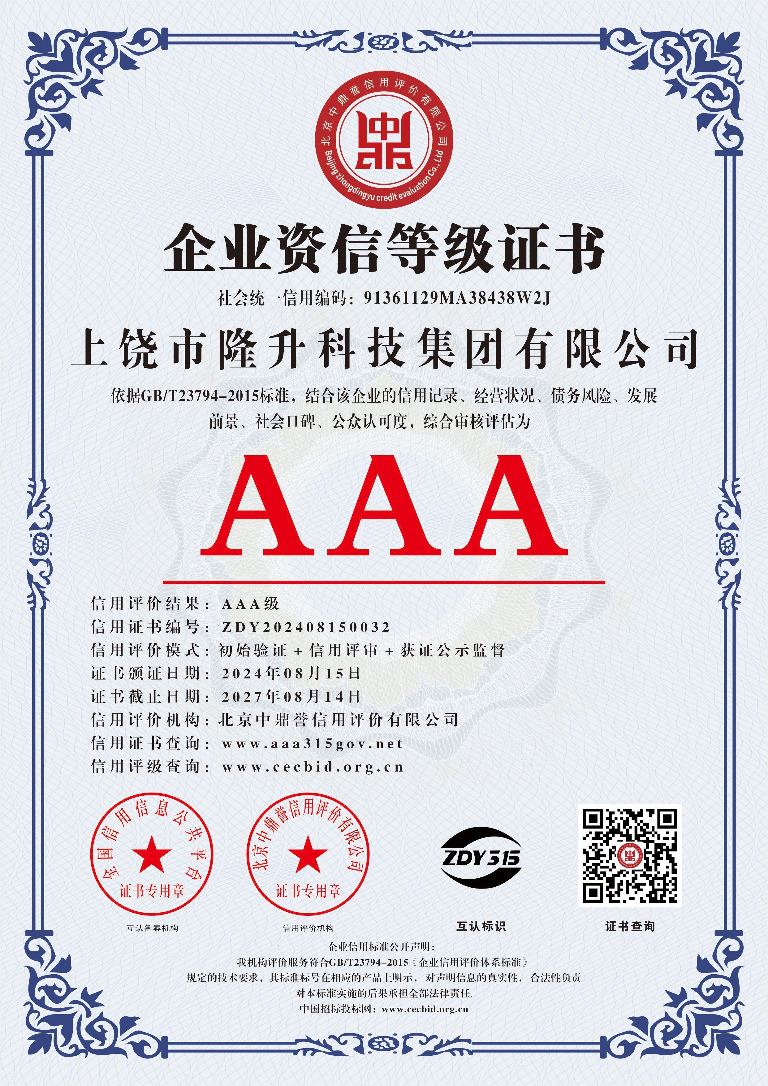 AAA Enterprise Credit Rating Certificate