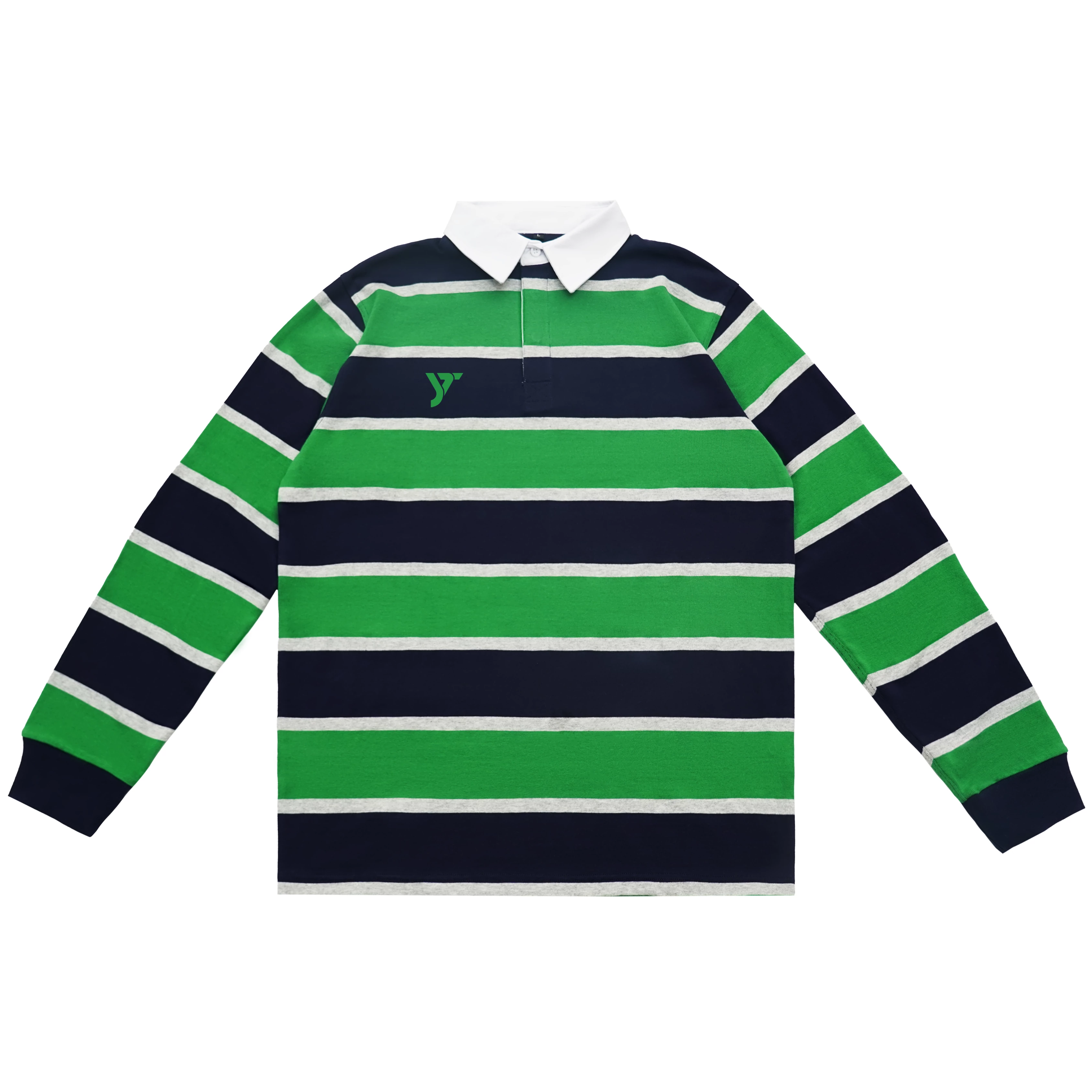 Green & Navy Striped Cotton Rugby Shirt