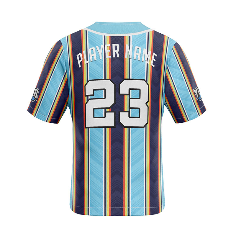 Colorful Striped Light Blue Baseball Jersey